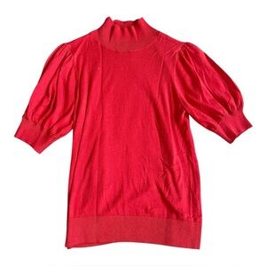 Halogen Red Puff Sleeve Mock Neck Sweater Top XS Soft Knit Short Sleeve